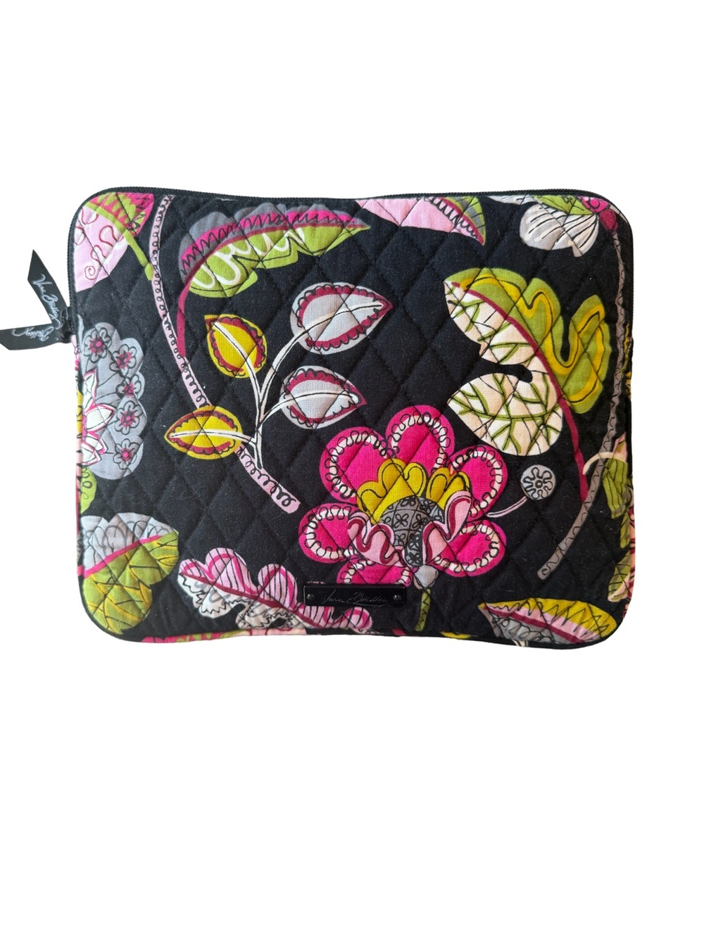 Vera Bradley Quilted Tablet Sleeve in Black with Pink & Lime Floral Print